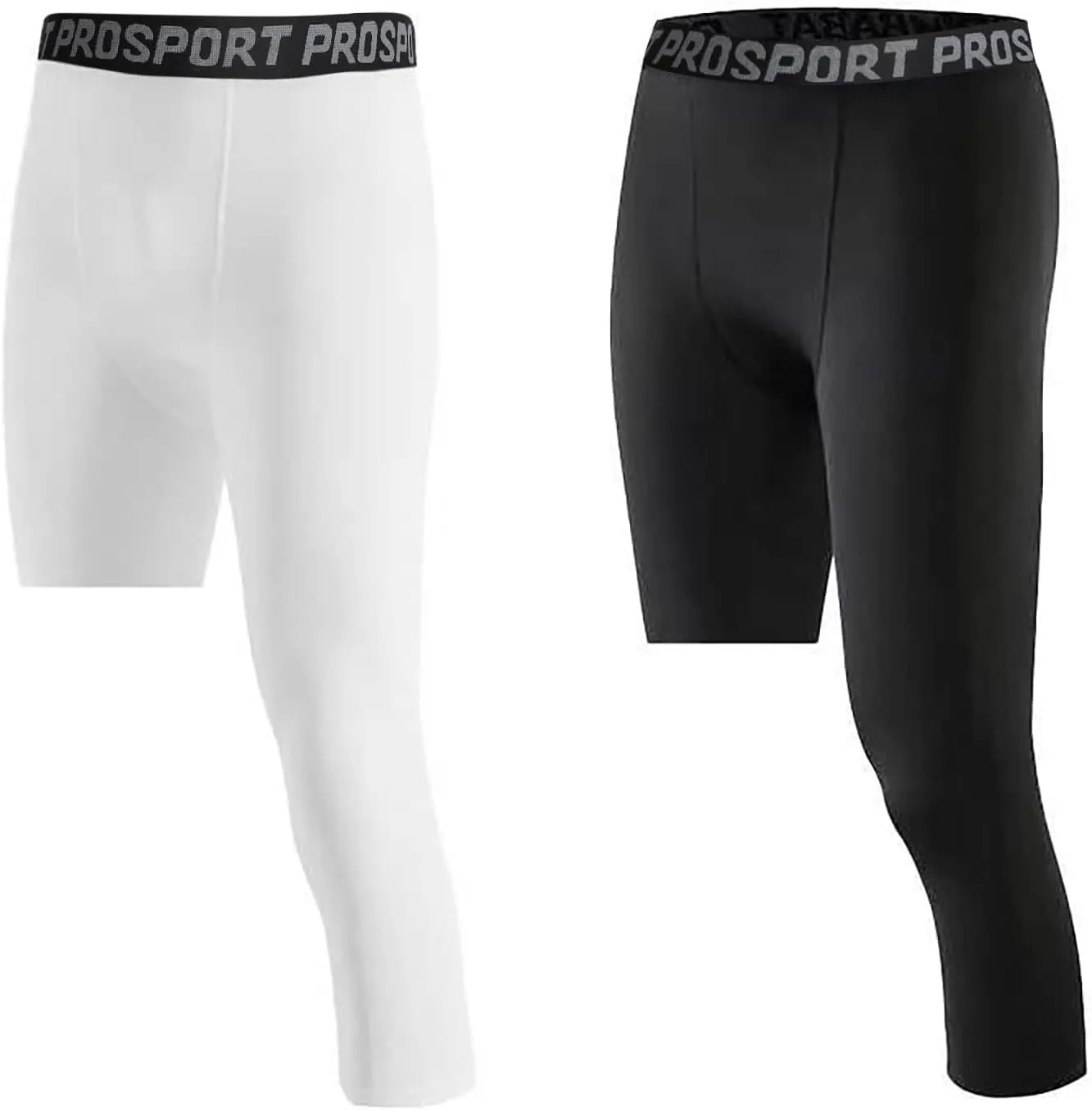 Hotfiary Men's Compression Pants 3/4 Activewear Leggings One Leg Base Layers for Basketball Athletic Running (2 Pieces)