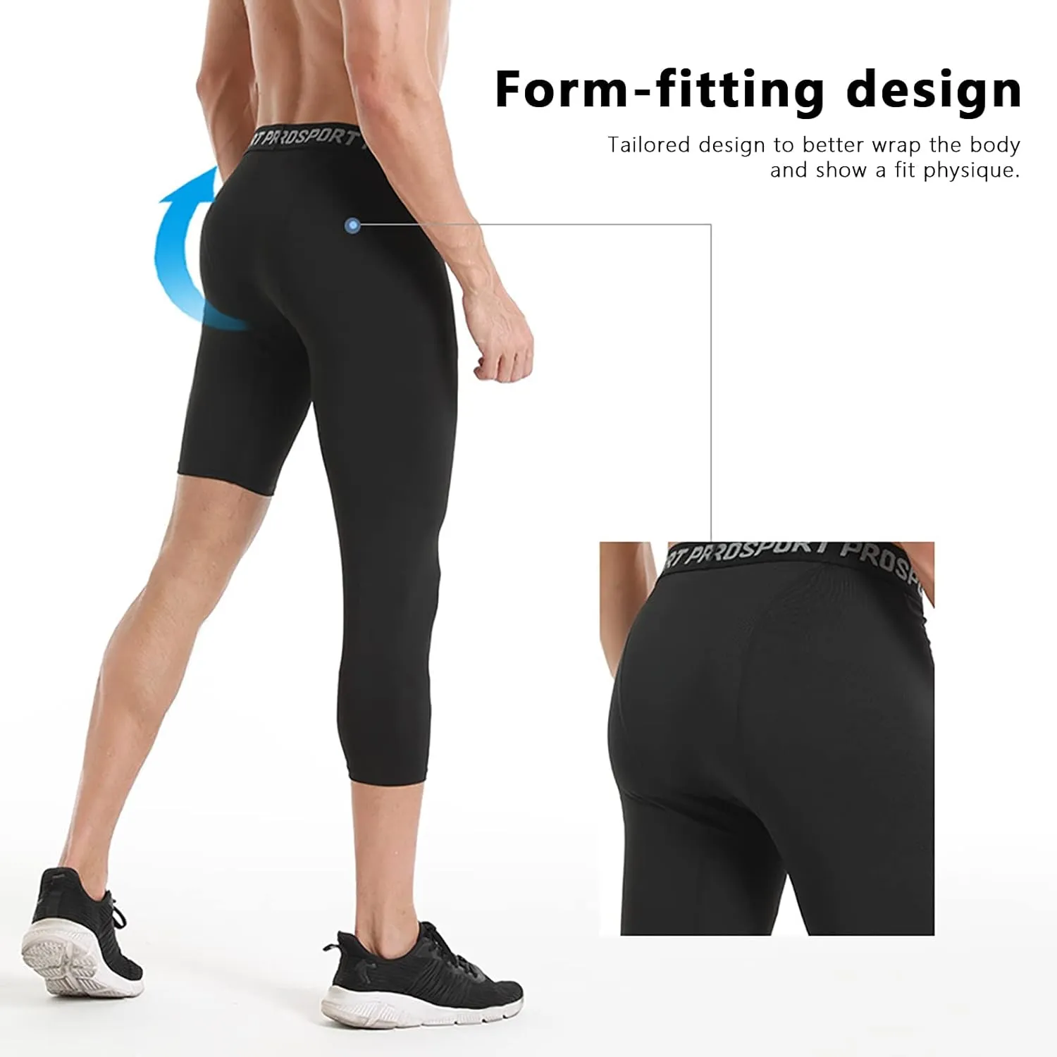 Hotfiary Men's Compression Pants 3/4 Activewear Leggings One Leg Base Layers for Basketball Athletic Running (2 Pieces)
