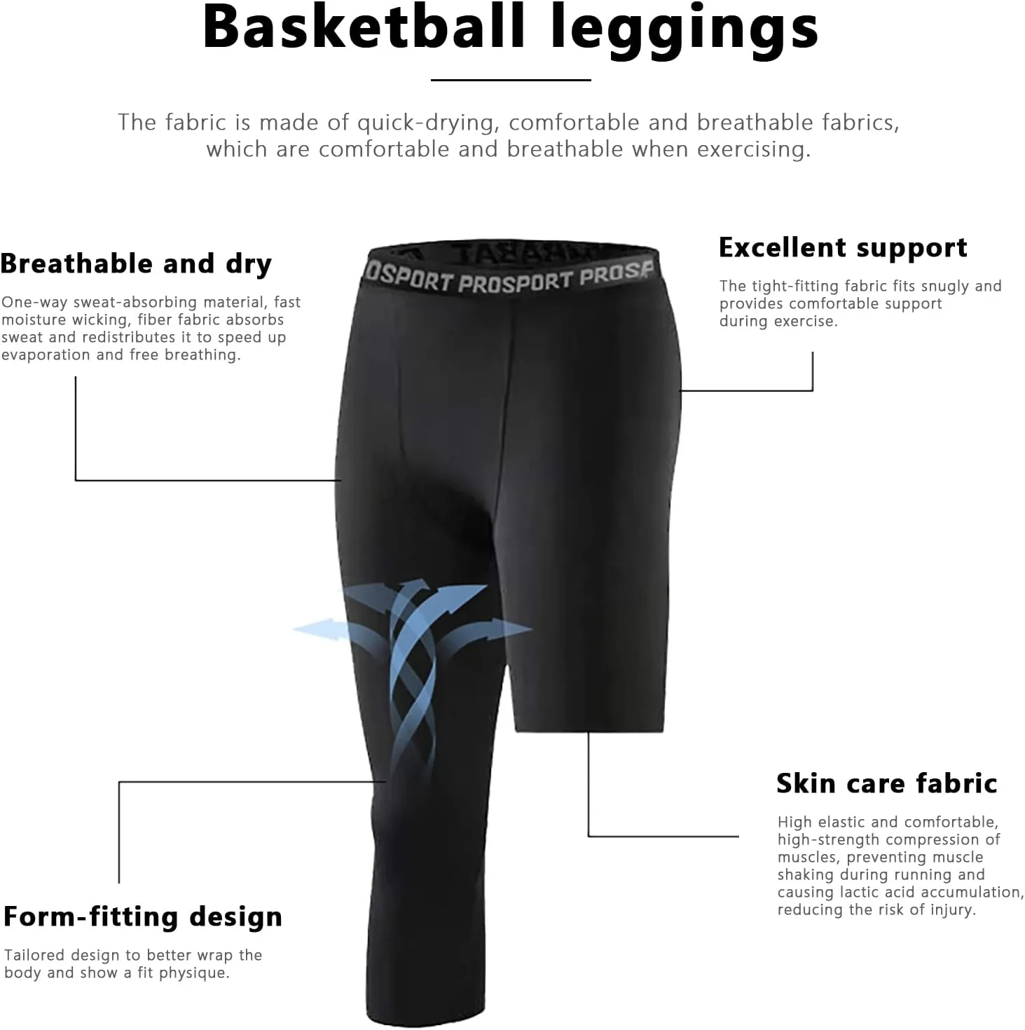 Hotfiary Men's Compression Pants 3/4 Activewear Leggings One Leg Base Layers for Basketball Athletic Running (2 Pieces)