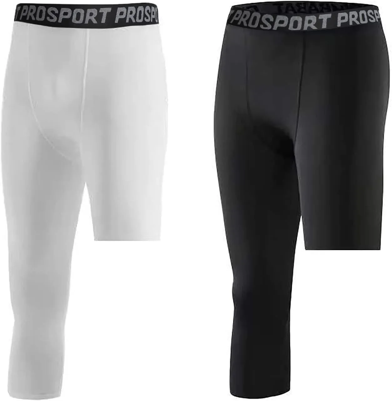 Hotfiary Men's Compression Pants 3/4 Activewear Leggings One Leg Base Layers for Basketball Athletic Running (2 Pieces)