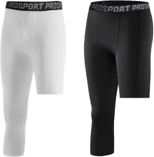 Hotfiary Men's Compression Pants 3/4 Activewear Leggings One Leg Base Layers for Basketball Athletic Running (2 Pieces)