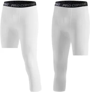 Hotfiary Men's Compression Pants 3/4 Activewear Leggings One Leg Base Layers for Basketball Athletic Running (2 Pieces)