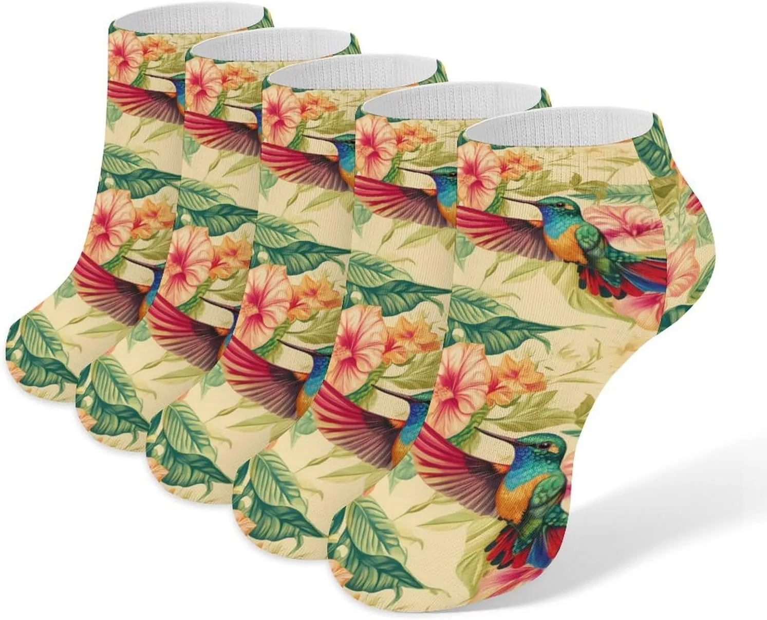 Hummingbird And Flowers 5 Pairs Unisex Activewear Ankle Socks Lightweight Low Cut And No Show Socks