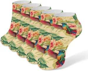 Hummingbird And Flowers 5 Pairs Unisex Activewear Ankle Socks Lightweight Low Cut And No Show Socks