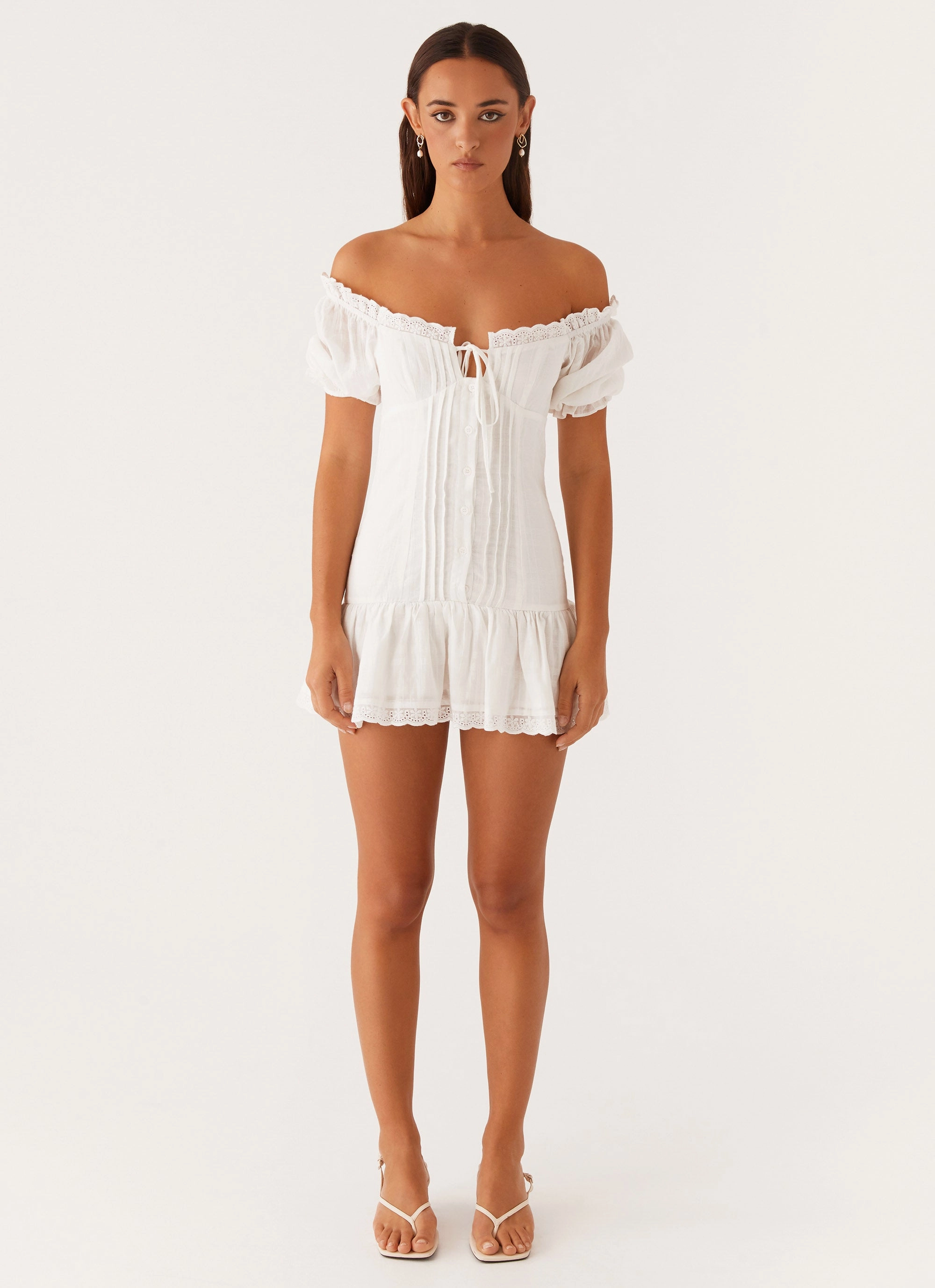 Long Sleeve Hundred Percent Mini Dress - White