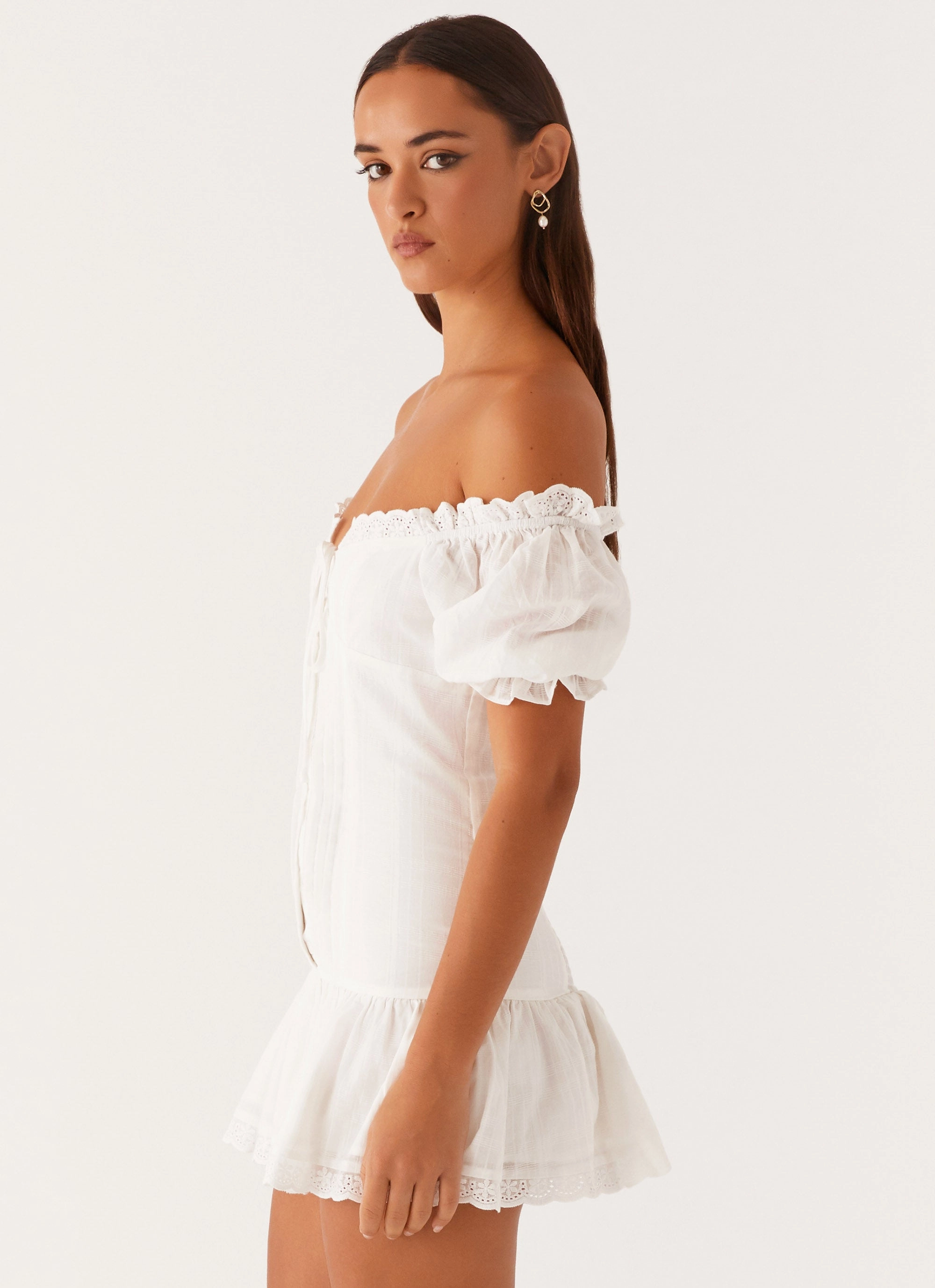 Dress-Up Style Hundred Percent Mini Dress - White