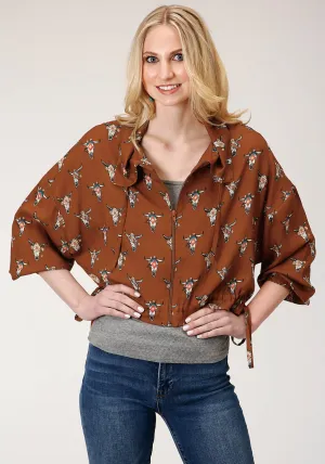 Hygienic Lining Roper Womens Cow Skulls Brown 100% Rayon Jacket Roper Womens Cow Skulls Brown 100% Rayon Jacket premium design Common Outfit