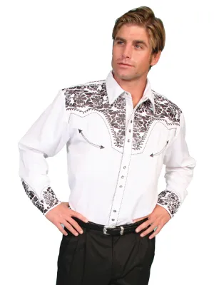 hypoallergenic Scully Mens Pewter Poly/Rayon Tooled Floral L/S Shirt Easy Care Material Reinforced Seams Scully Mens Pewter Poly/Rayon Tooled Floral L/S Shirt