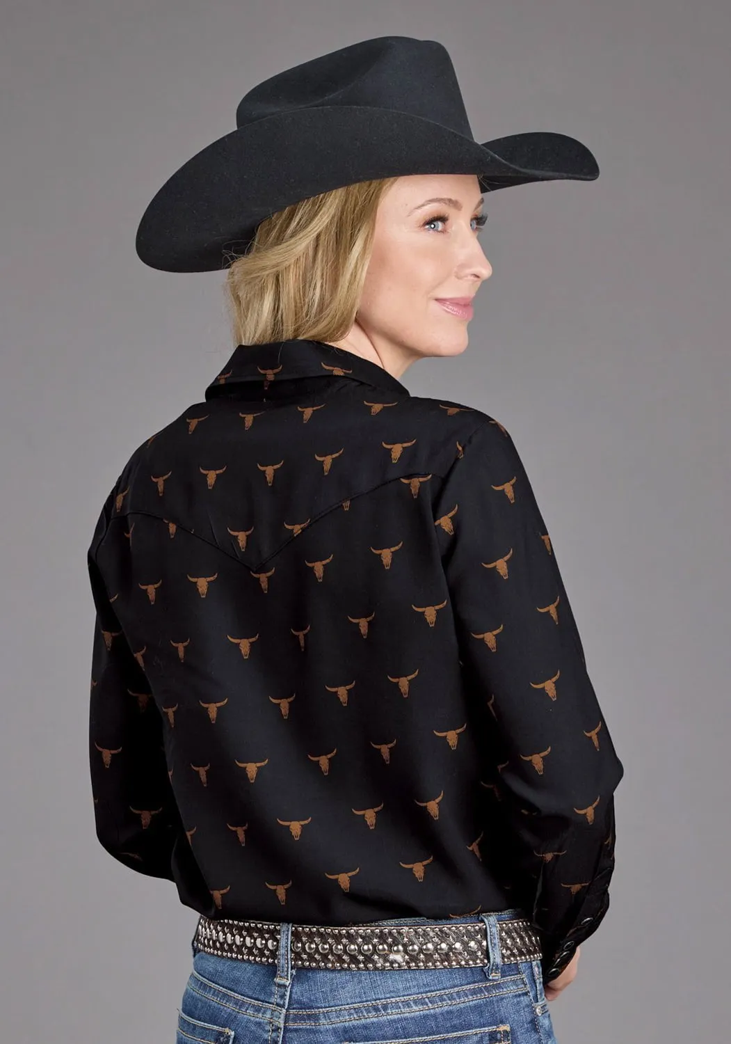 Durable Stitching Stetson Womens Mojave Print Black 100% Rayon L/S Blouse