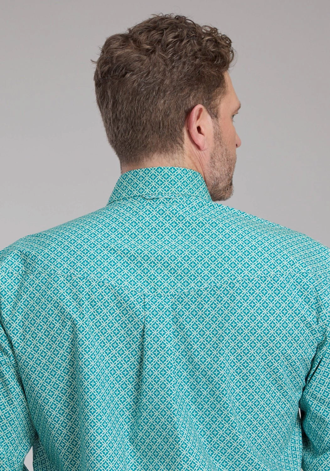 Roper Mens 2250 Four Point Foulard Turquoise Cotton Blend Btn L/S Shirt Sporty Look