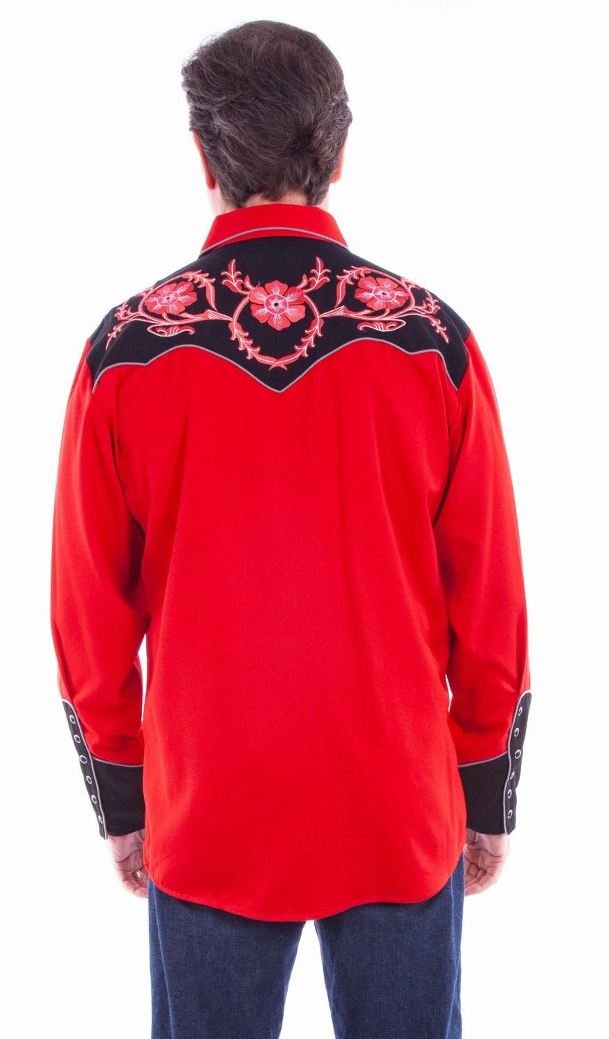 Active Lifestyle Scully Mens Bold Floral Embroidery Red Poly/Rayon L/S Shirt