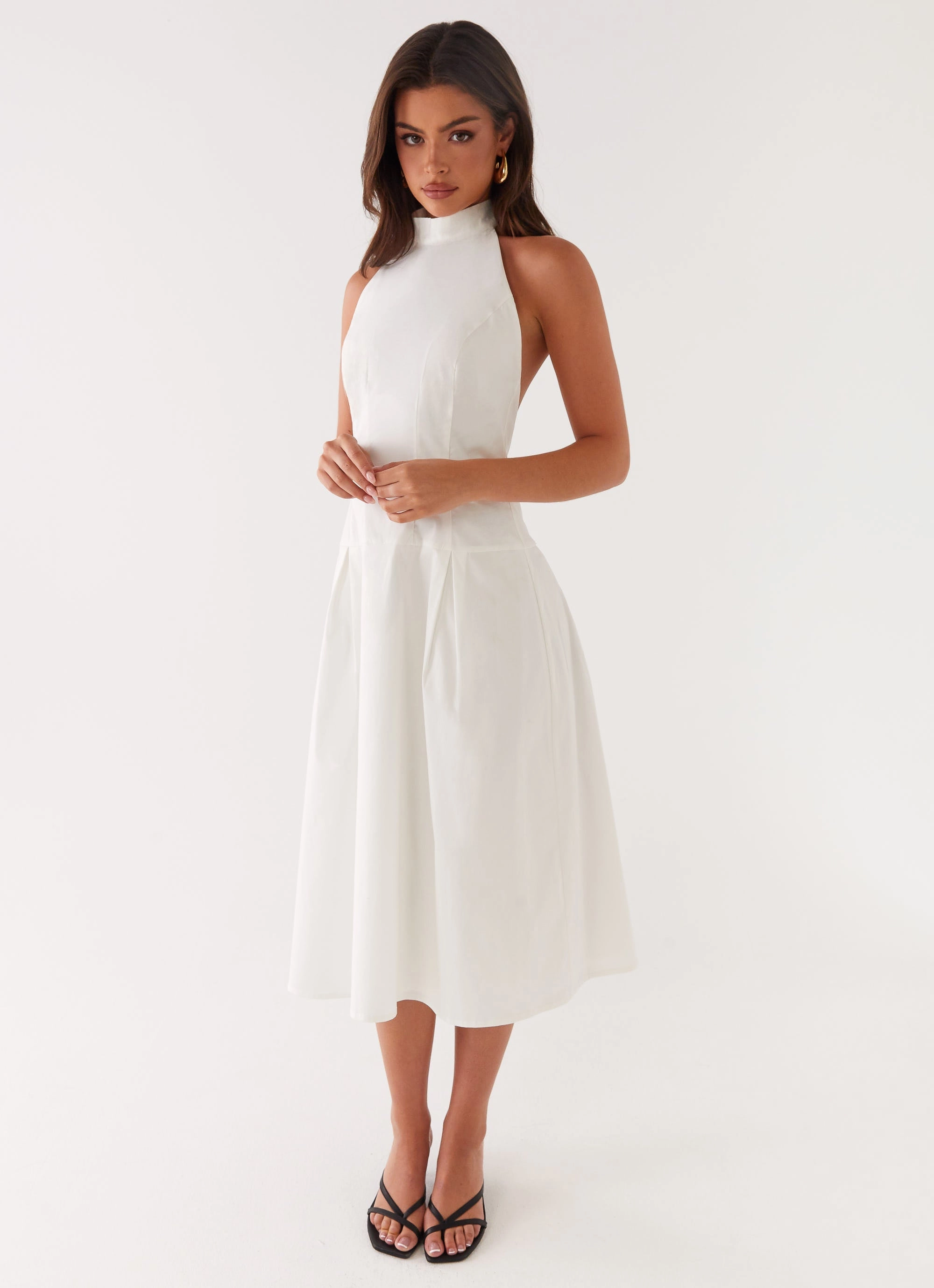 Calla Halter Midi Dress - White Grace Glow Flowy Layers