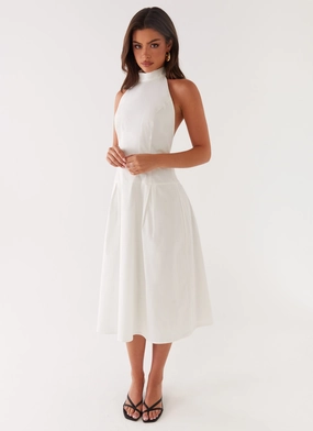 Hypoallergenic Lining Calla Halter Midi Dress - White Calla Halter Midi Dress - White Grace Glow Flowy Layers