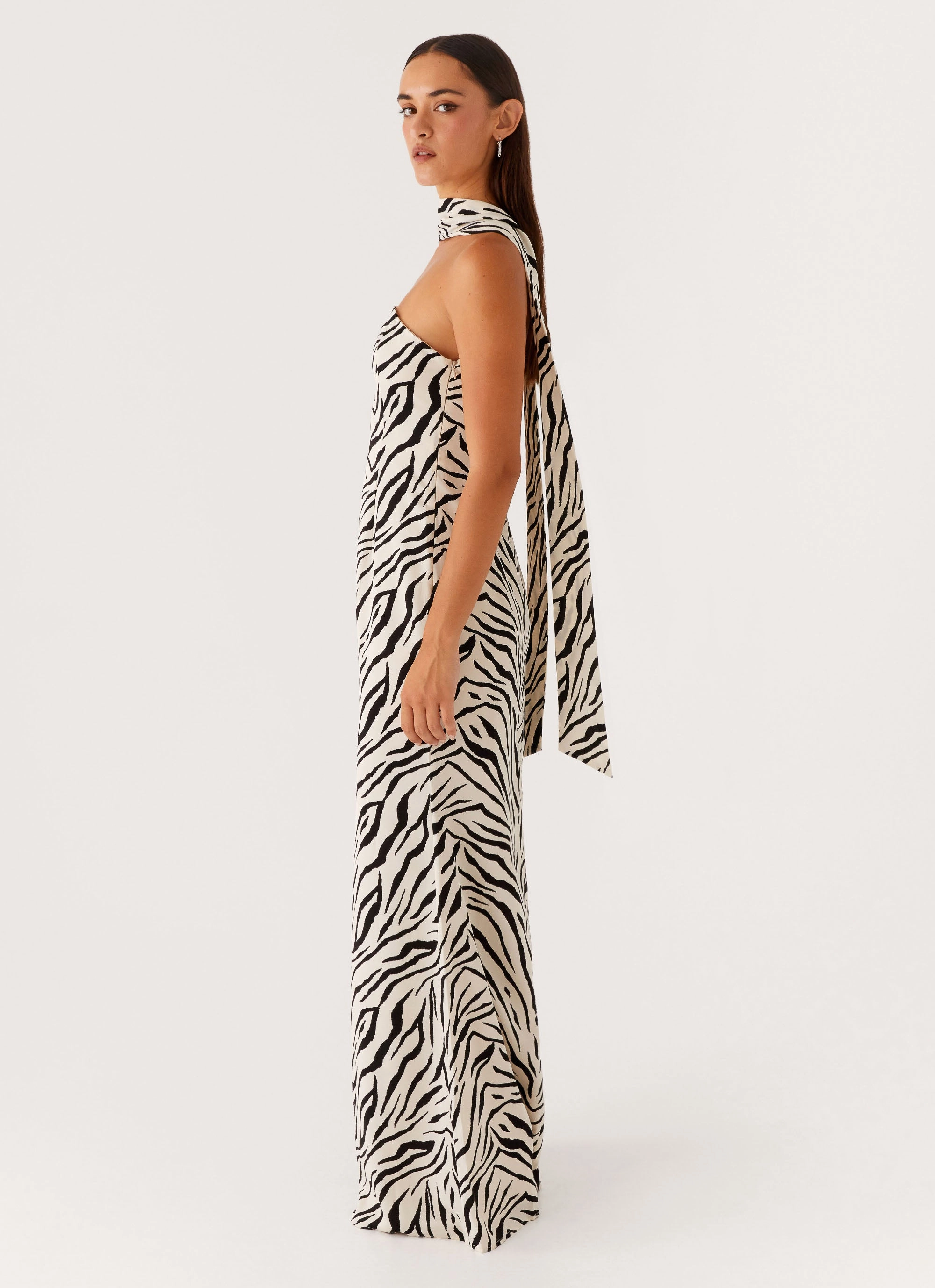 Day Glow Cold-Shoulder Jigsaw Strapless Maxi Dress - Zebra