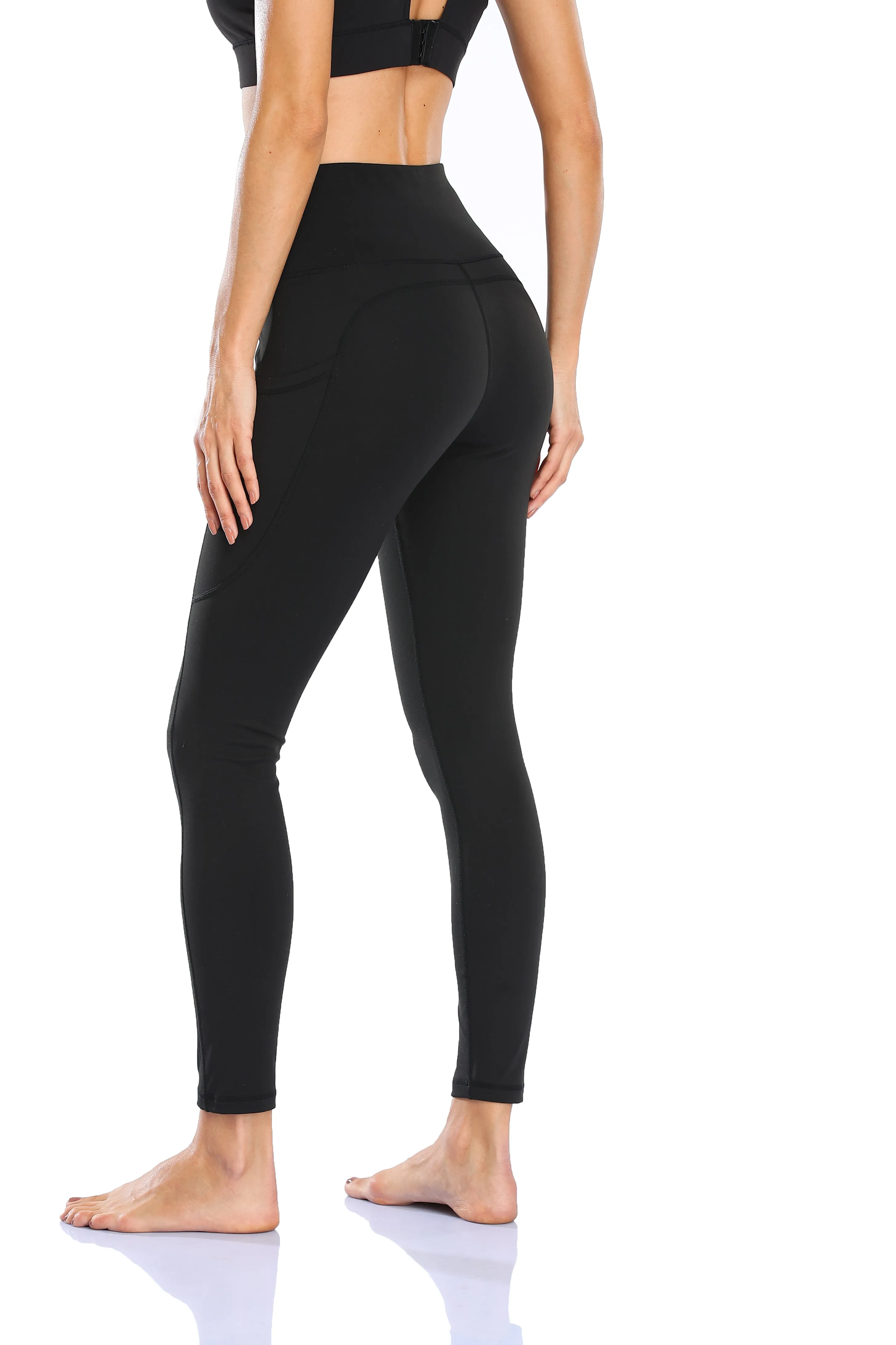 HZORI®|Women's High Waist Yoga Leggings with Pocket Tummy Control Squat Proof Pants Full Length Compression Leggings for Women|Black