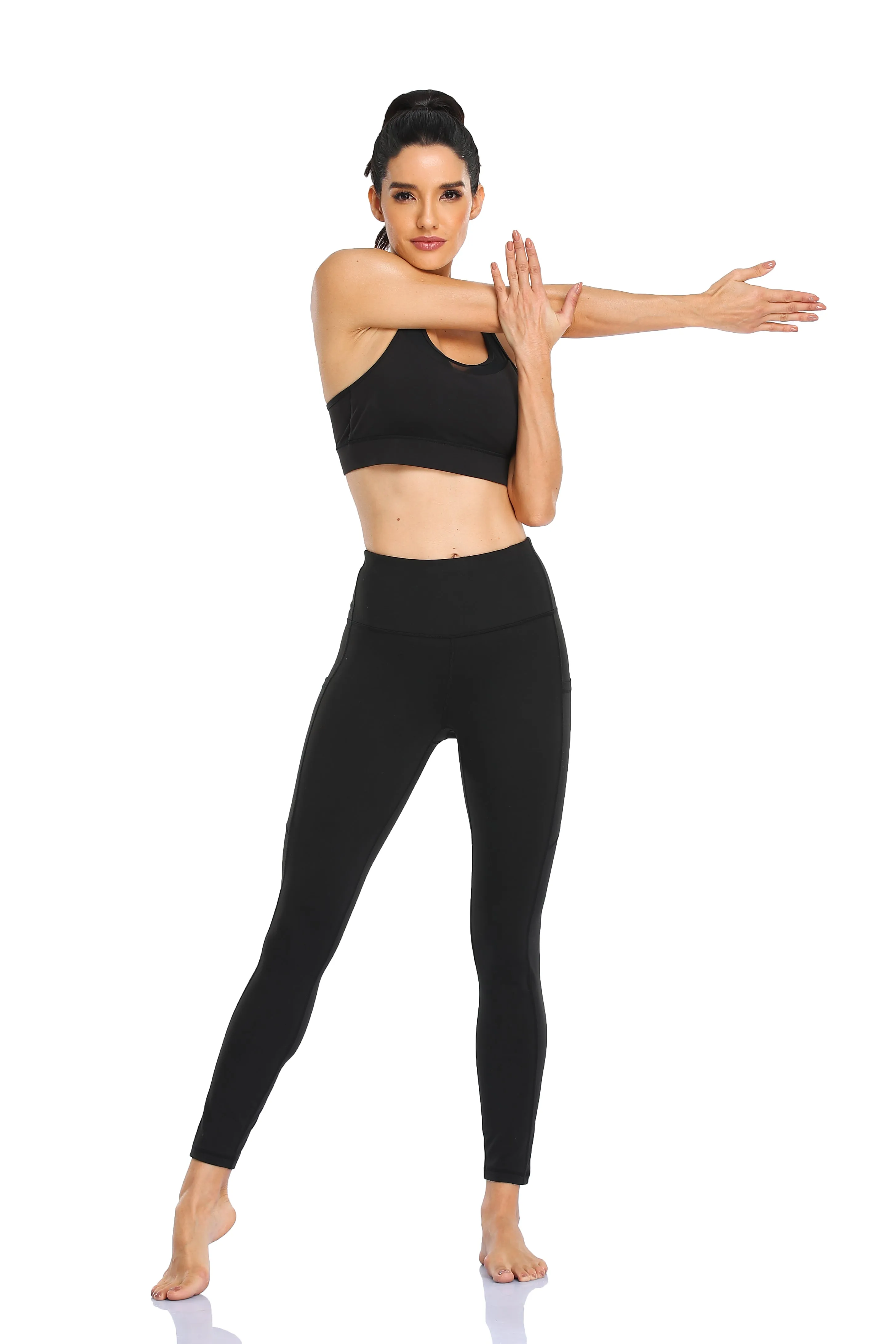 HZORI®|Women's High Waist Yoga Leggings with Pocket Tummy Control Squat Proof Pants Full Length Compression Leggings for Women|Black