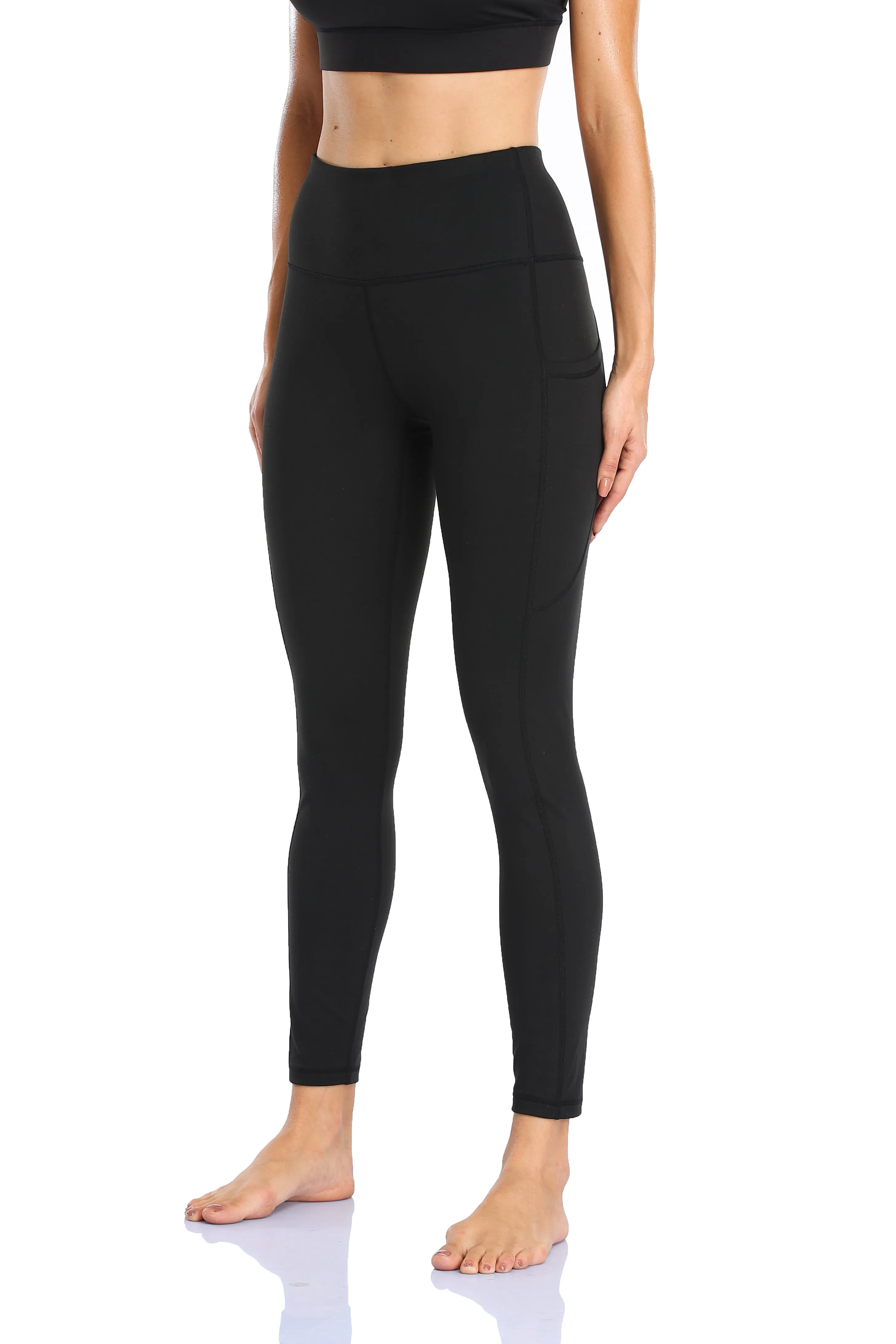 HZORI®|Women's High Waist Yoga Leggings with Pocket Tummy Control Squat Proof Pants Full Length Compression Leggings for Women|Black