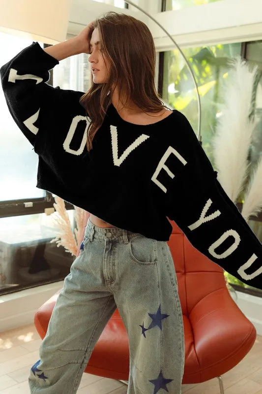 I LOVE YOU LETTER KNIT TOP S-XL Temperature Regulating