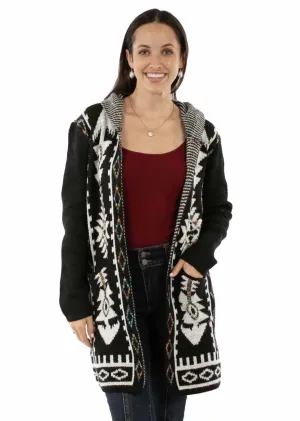 Iconic Detail Scully Womens Hooded Asymmetric Black 100% Acrylic Duster Sweater Fit Routine Natural Look Scully Womens Hooded Asymmetric Black 100% Acrylic Duster Sweater