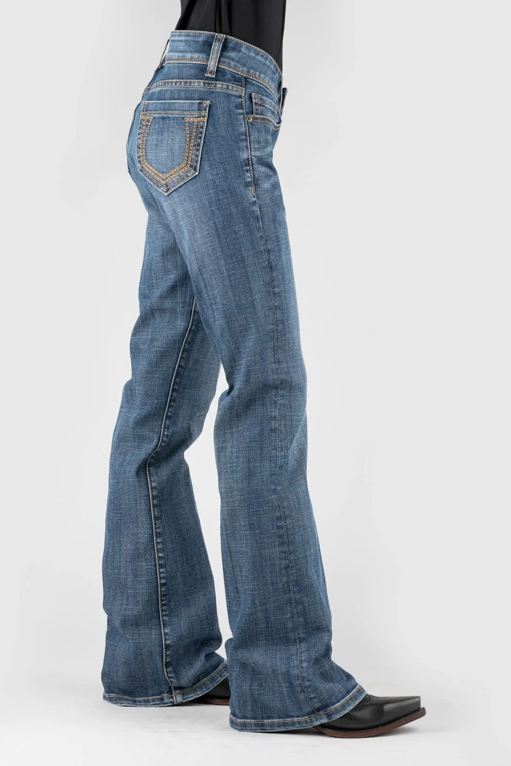 Classic Wear Morning Stroll Stetson Womens 816 Classic Gold Deco Blue Cotton Blend Jeans