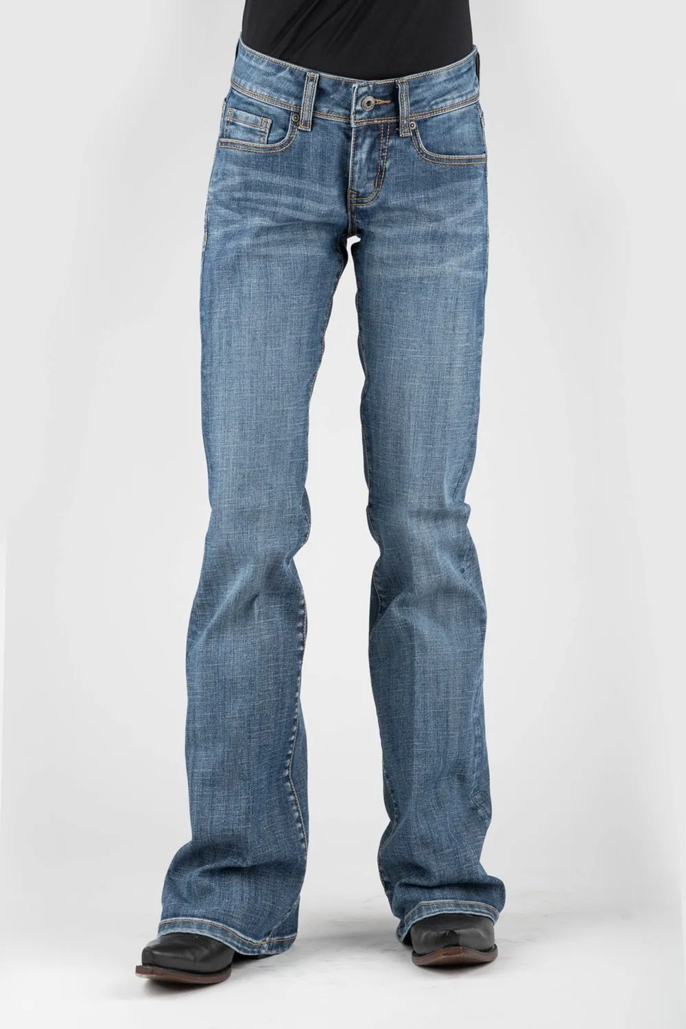 Stetson Womens 816 Classic Gold Deco Blue Cotton Blend Jeans Light Touch
