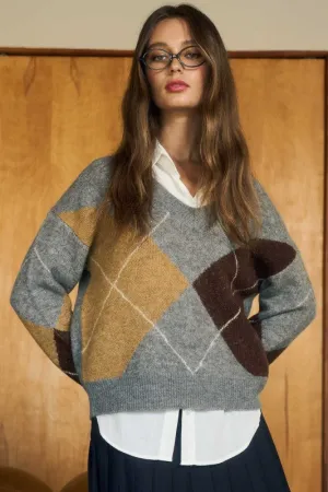 Iconic look Argyle V Neck Long Sleeve Pullover Sweater Argyle V Neck Long Sleeve Pullover Sweater Athletic Wear