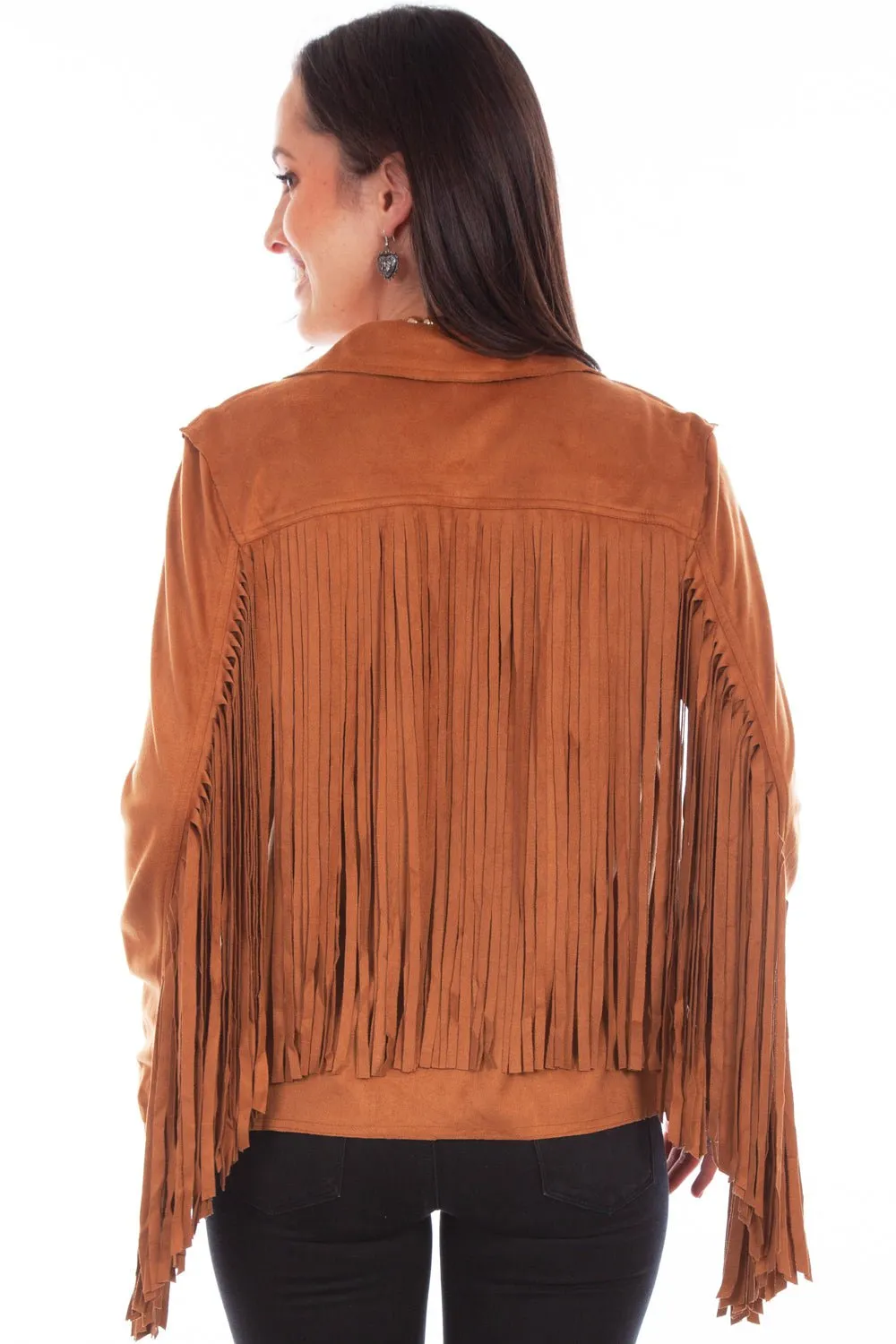 Scully Womens Trendy Fringe Brown Polyester Blend Faux Leather Jacket Non Toxic Textile Certified Wardrobe Fit