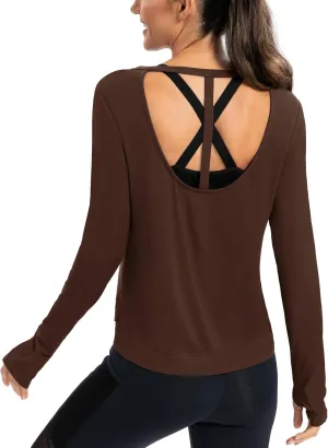 ICTIVE Womens Long Sleeve Shirt Workout Running Athletic Yoga Gym Hiking Activewear Muscle Tops with Thumb Hole