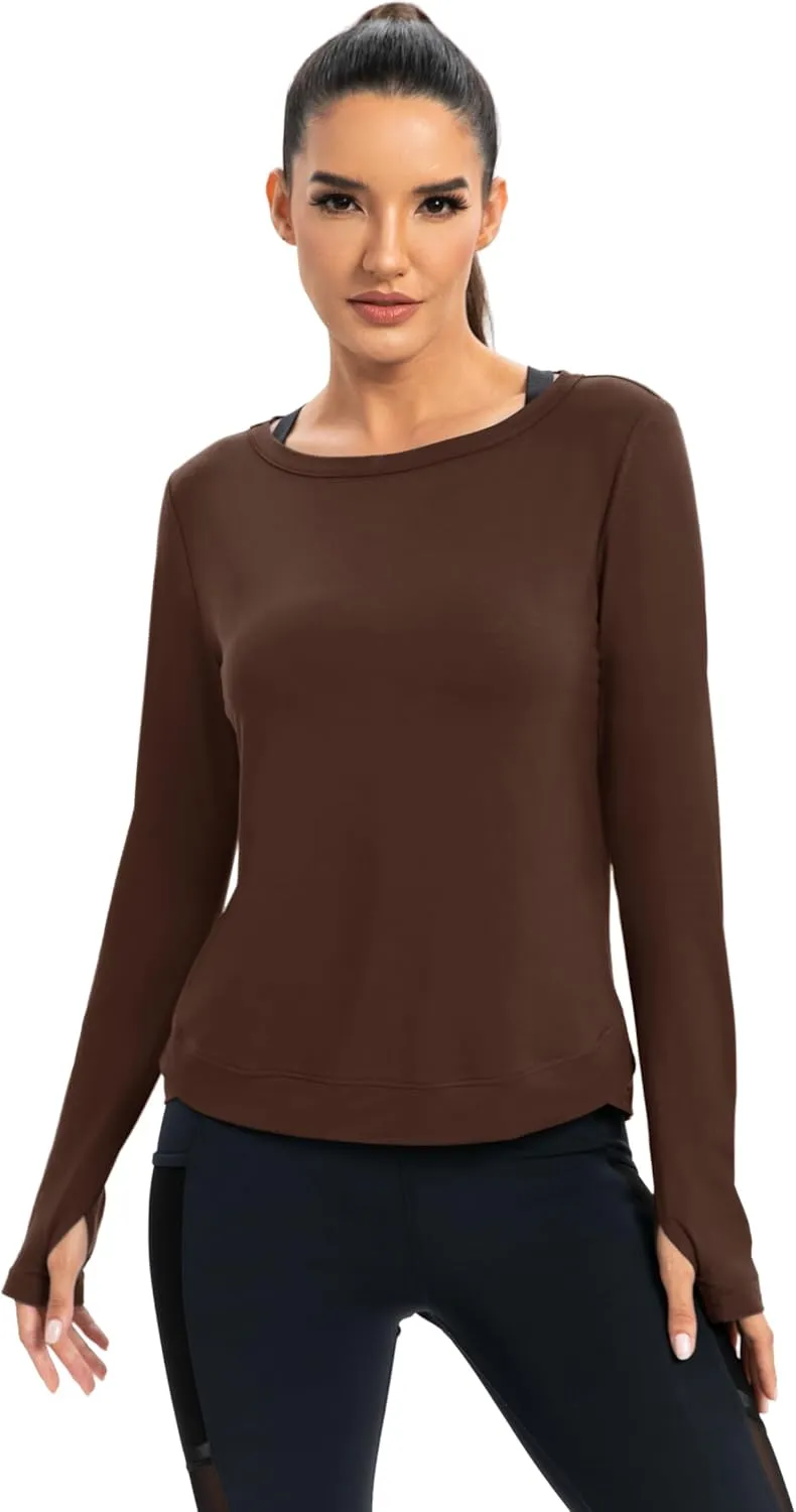 ICTIVE Womens Long Sleeve Shirt Workout Running Athletic Yoga Gym Hiking Activewear Muscle Tops with Thumb Hole