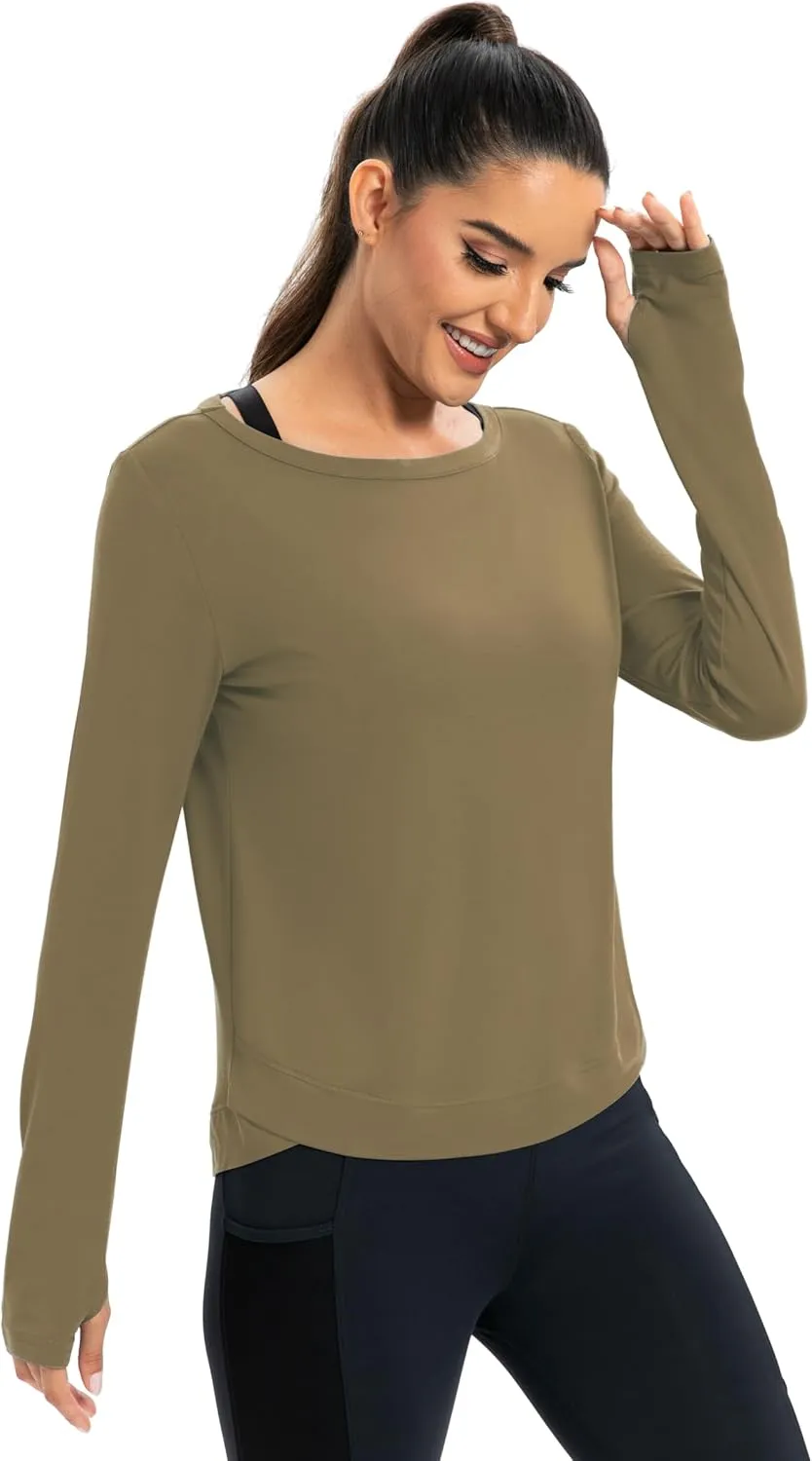 ICTIVE Womens Long Sleeve Shirt Workout Running Athletic Yoga Gym Hiking Activewear Muscle Tops with Thumb Hole