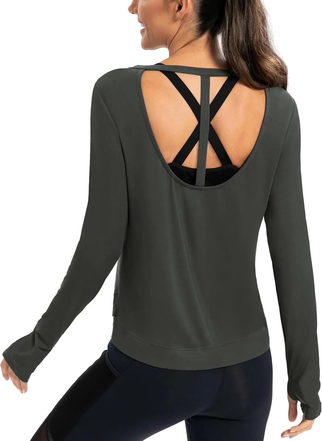 ICTIVE Womens Long Sleeve Shirt Workout Running Athletic Yoga Gym Hiking Activewear Muscle Tops with Thumb Hole