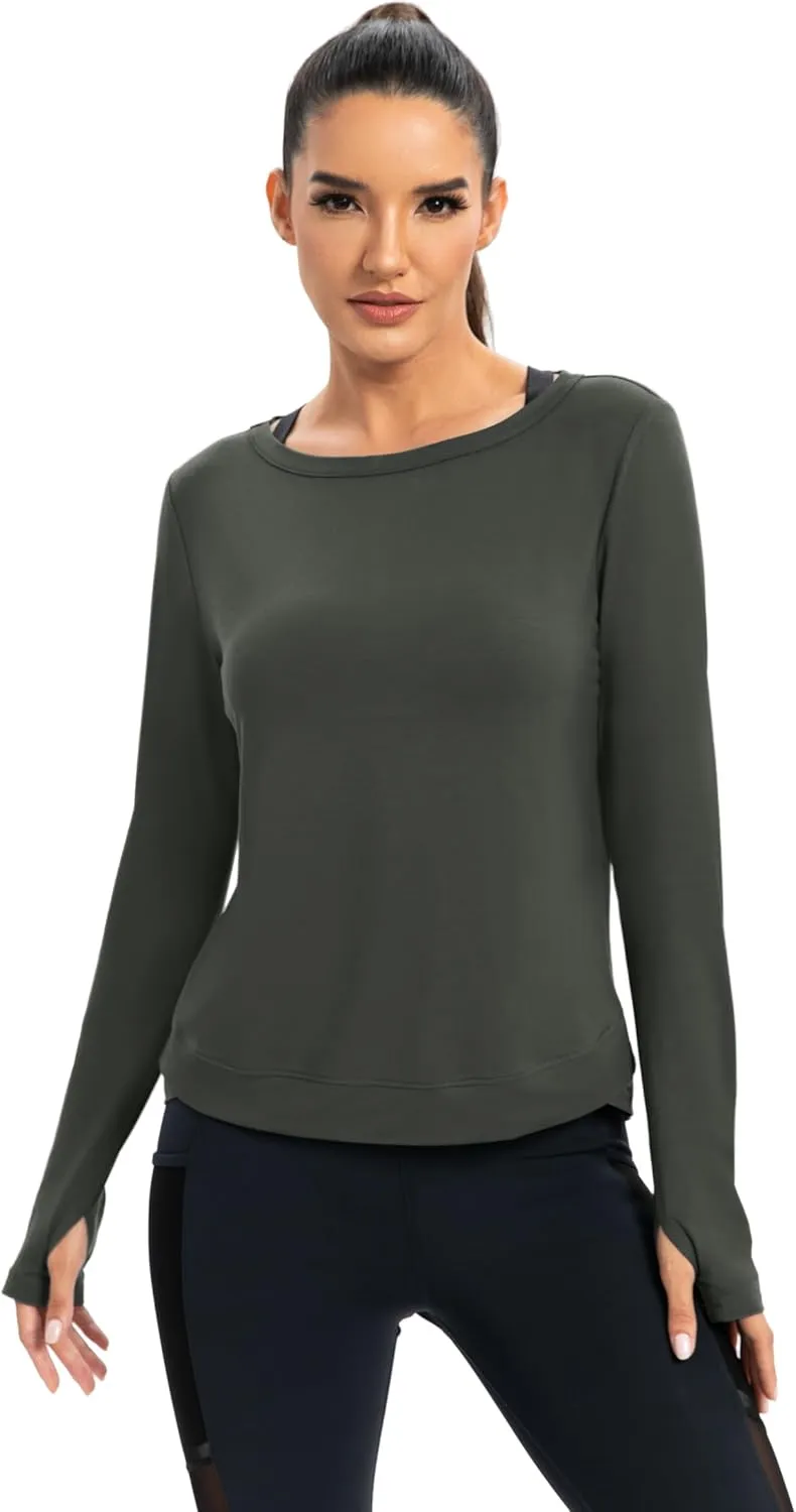 ICTIVE Womens Long Sleeve Shirt Workout Running Athletic Yoga Gym Hiking Activewear Muscle Tops with Thumb Hole