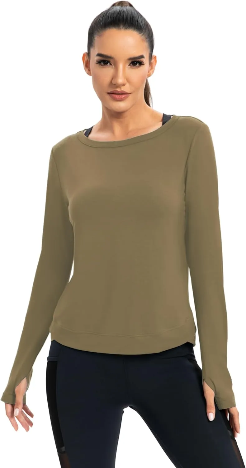 ICTIVE Womens Long Sleeve Shirt Workout Running Athletic Yoga Gym Hiking Activewear Muscle Tops with Thumb Hole