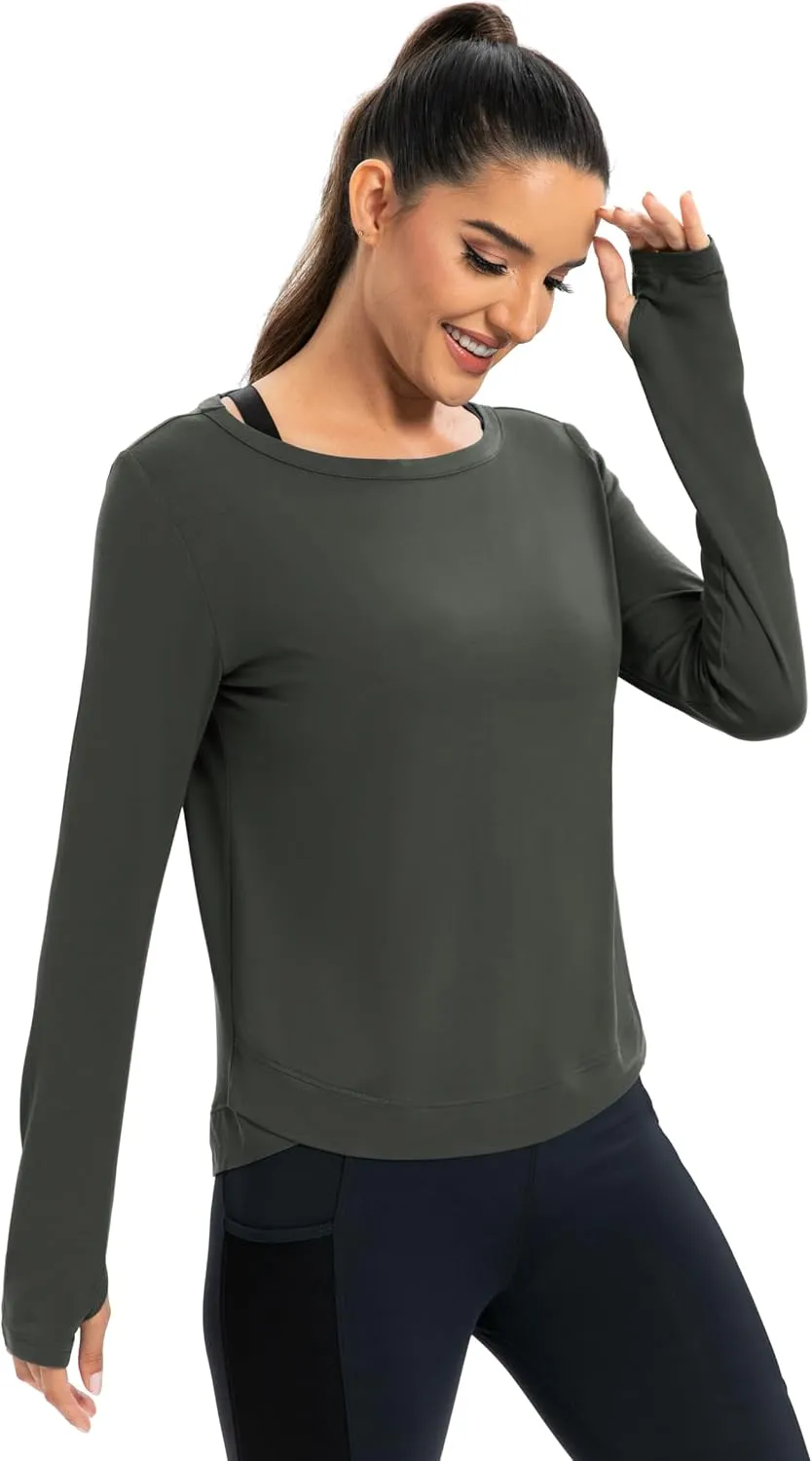 ICTIVE Womens Long Sleeve Shirt Workout Running Athletic Yoga Gym Hiking Activewear Muscle Tops with Thumb Hole