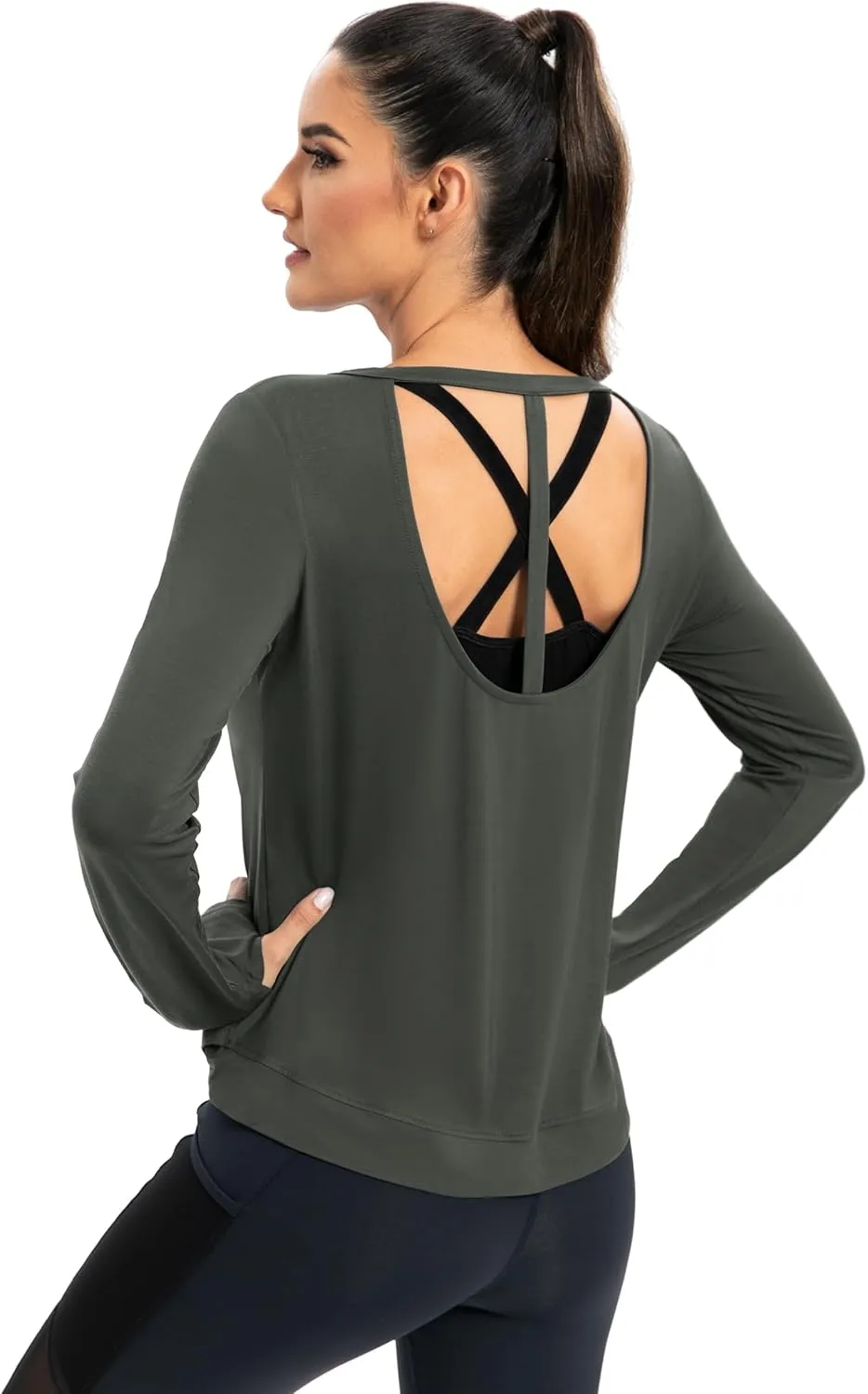 ICTIVE Womens Long Sleeve Shirt Workout Running Athletic Yoga Gym Hiking Activewear Muscle Tops with Thumb Hole