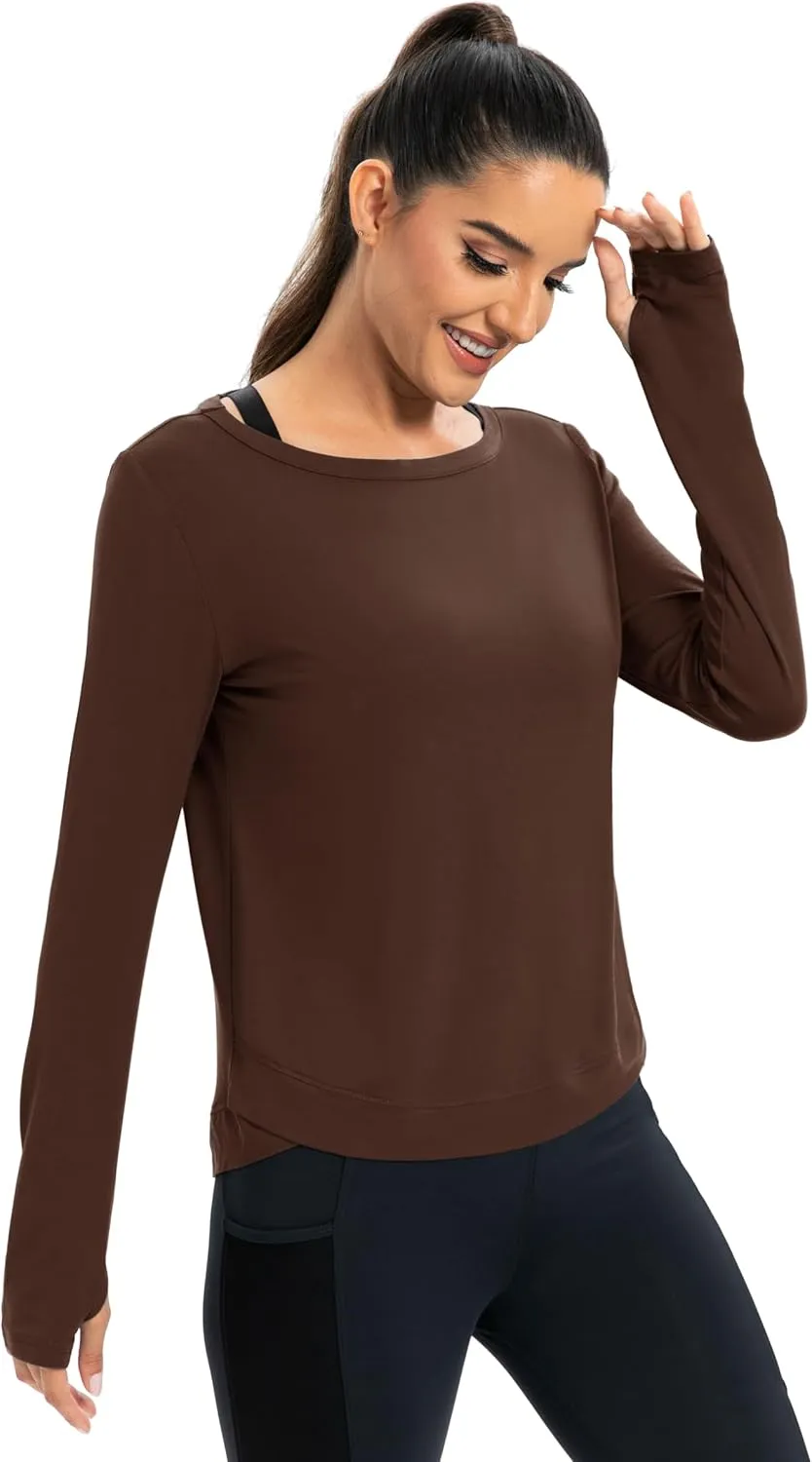 ICTIVE Womens Long Sleeve Shirt Workout Running Athletic Yoga Gym Hiking Activewear Muscle Tops with Thumb Hole