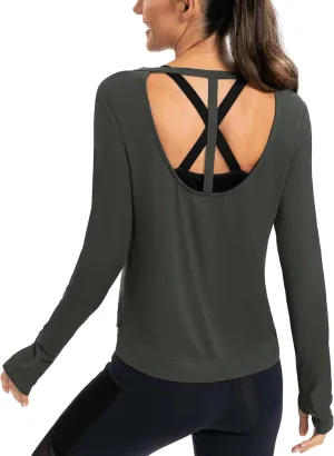 ICTIVE Womens Long Sleeve Shirt Workout Running Athletic Yoga Gym Hiking Activewear Muscle Tops with Thumb Hole