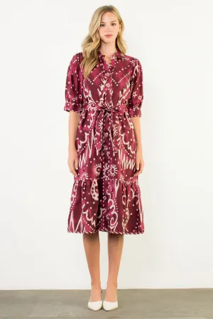 Ikat Printed Dress in Plum Ultimate Comfort Wear Street Flex Ikat Printed Dress in Plum