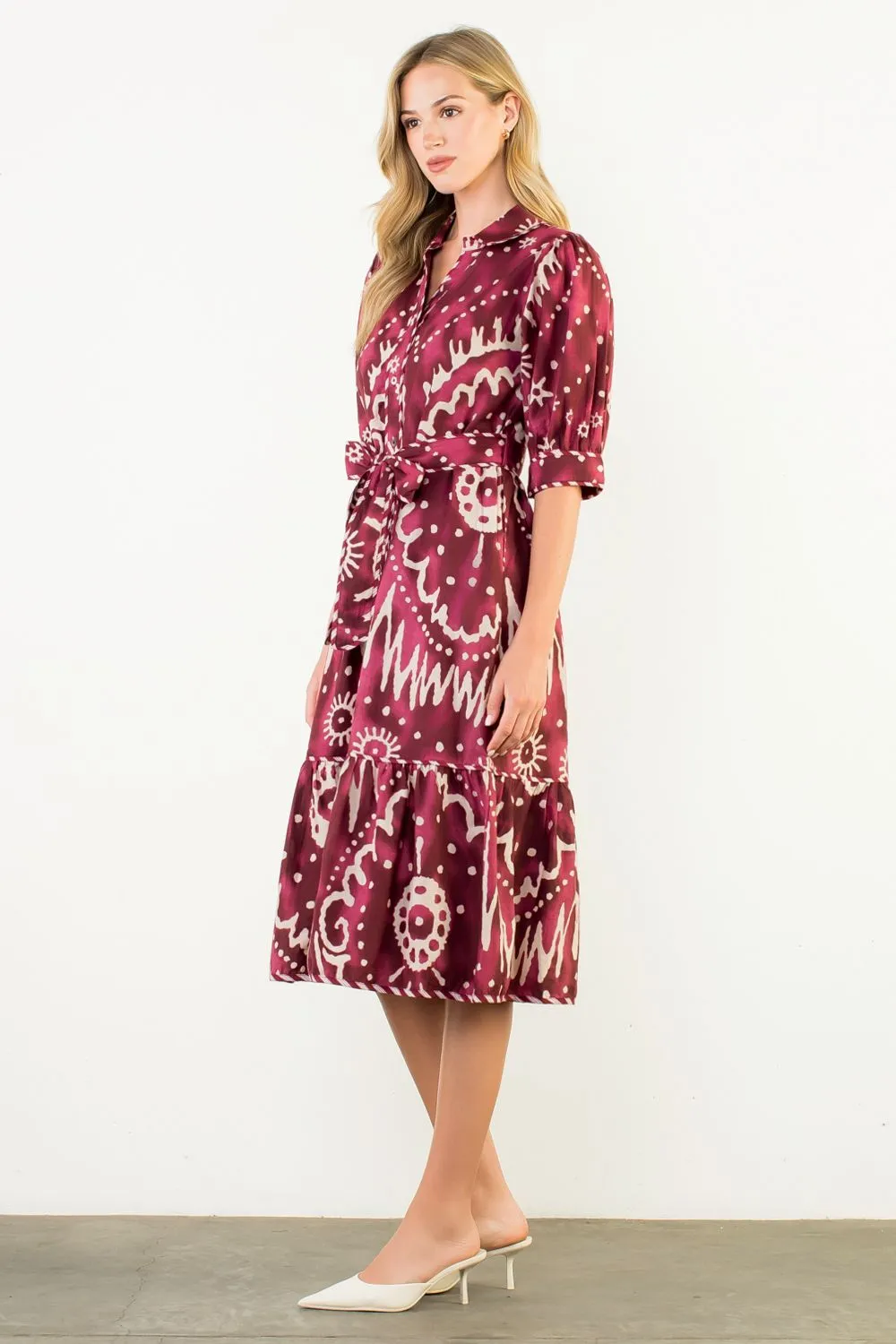 Ikat Printed Dress in Plum Calm Mood