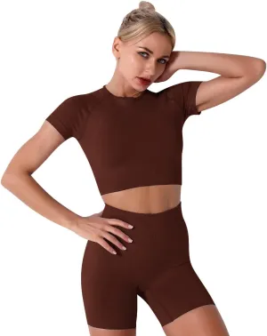 IMEKIS Women's Yoga Outfit Seamless Workout Set High Waist Exercise Shorts Pants with Sport Crop Top Bra 2PCS Gym Tracksuits
