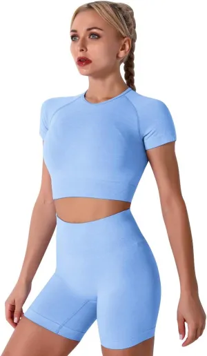 IMEKIS Women's Yoga Outfit Seamless Workout Set High Waist Exercise Shorts Pants with Sport Crop Top Bra 2PCS Gym Tracksuits