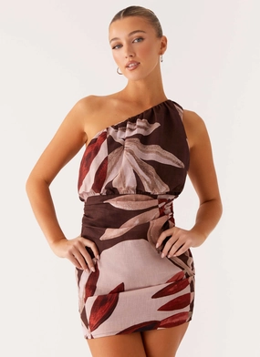 Indianna Mini Dress - Cinnamon Palm Comfort Style Statement-Buttons Free Step Indianna Mini Dress - Cinnamon Palm