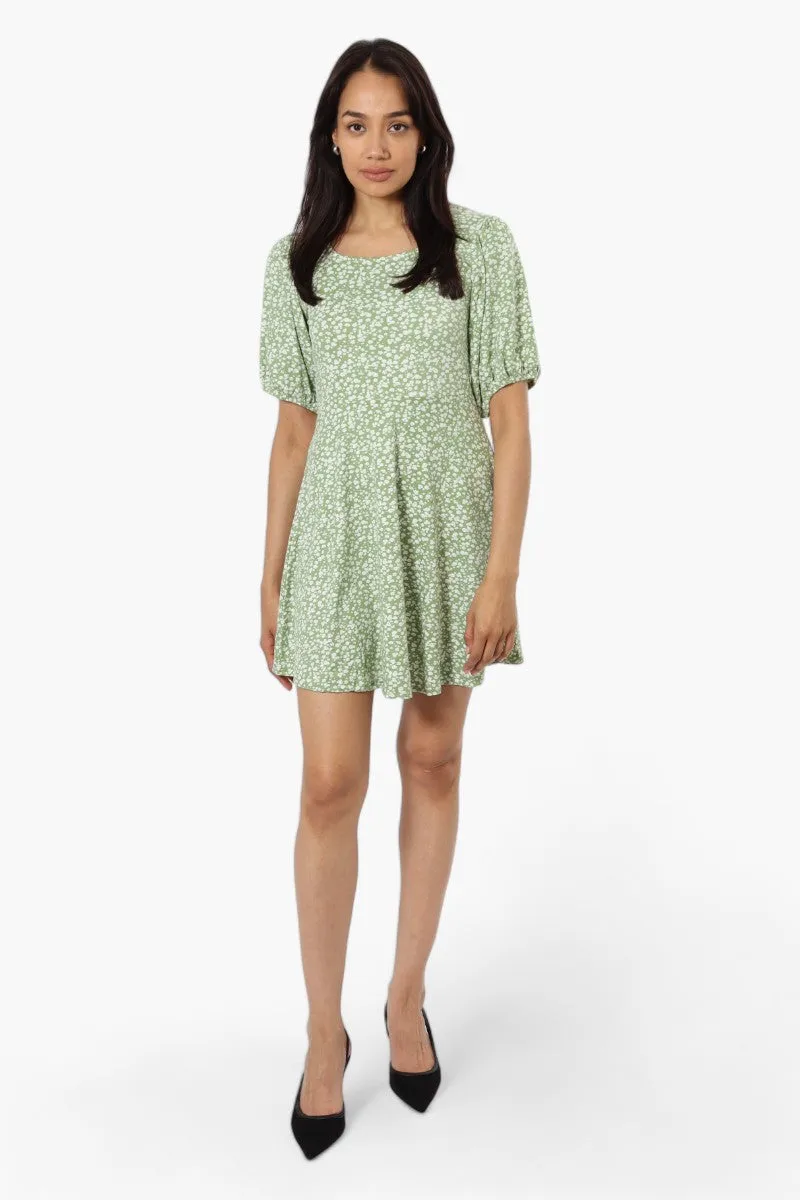International INC Company Floral Square Neck Day Dress - Green