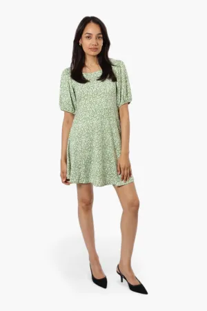 International INC Company Floral Square Neck Day Dress - Green