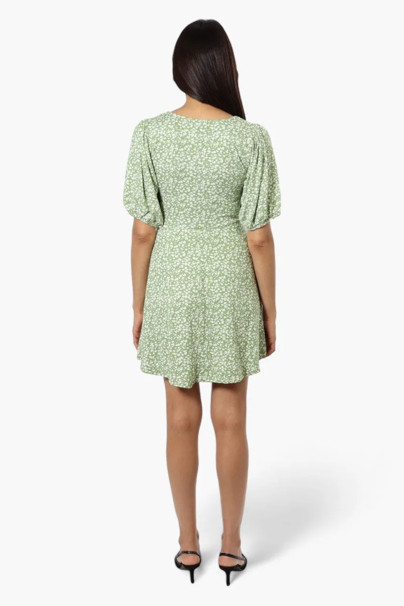 International INC Company Floral Square Neck Day Dress - Green