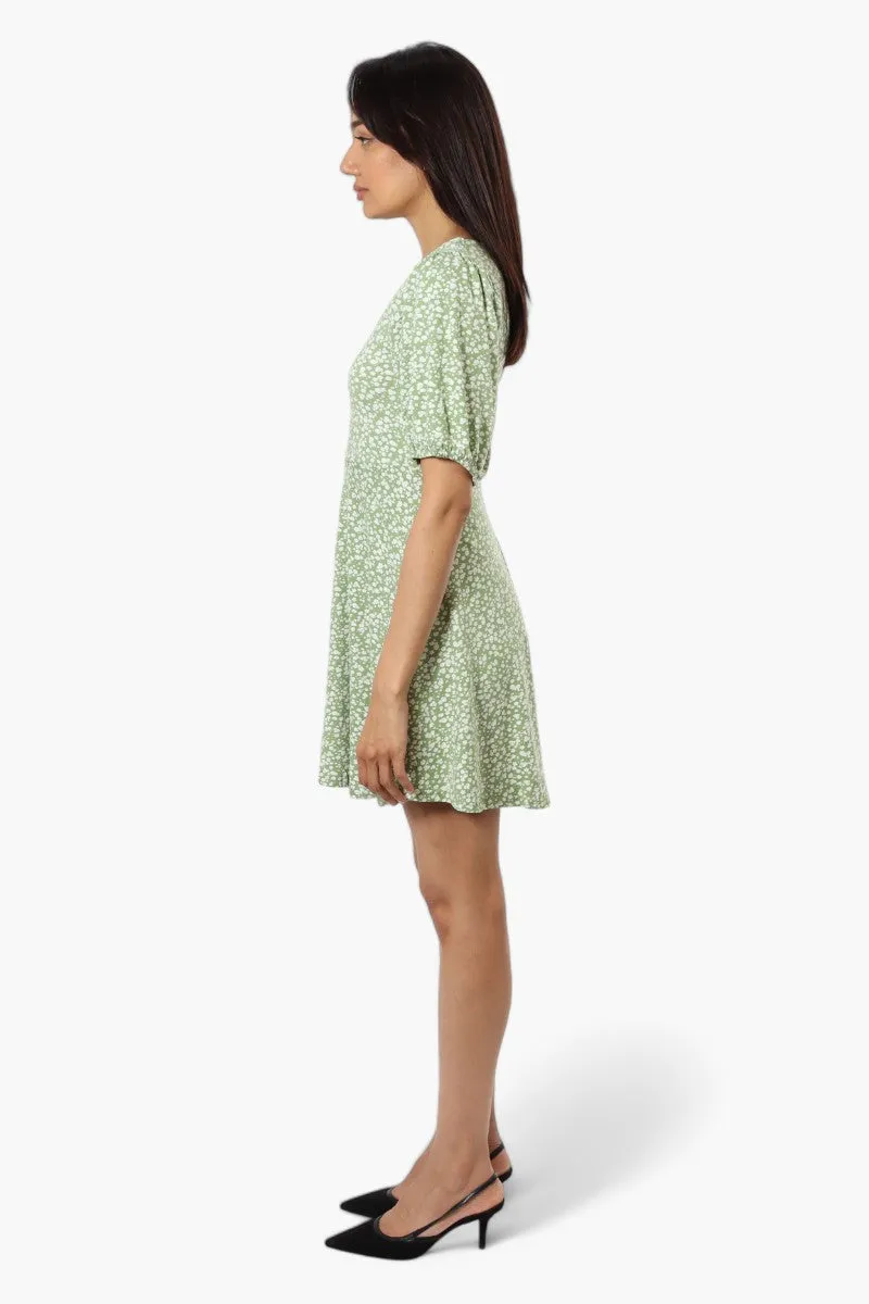 International INC Company Floral Square Neck Day Dress - Green