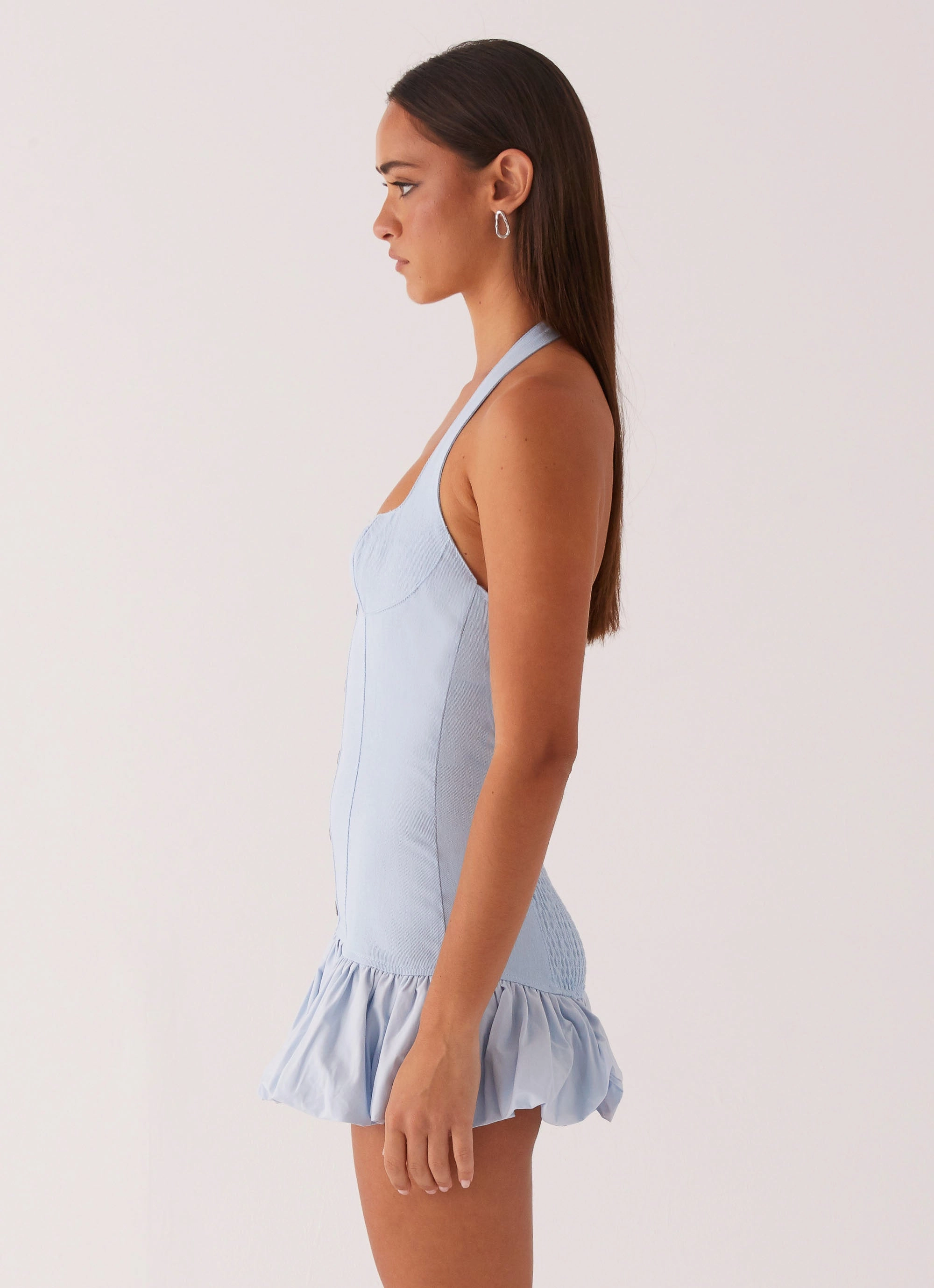 Georgina Denim Mini Dress - Light Blue Clean Structure