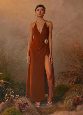 Italian Glam Marjoram Maxi Dress - Chocolate Marjoram Maxi Dress - Chocolate Flow Ready Side-Slit