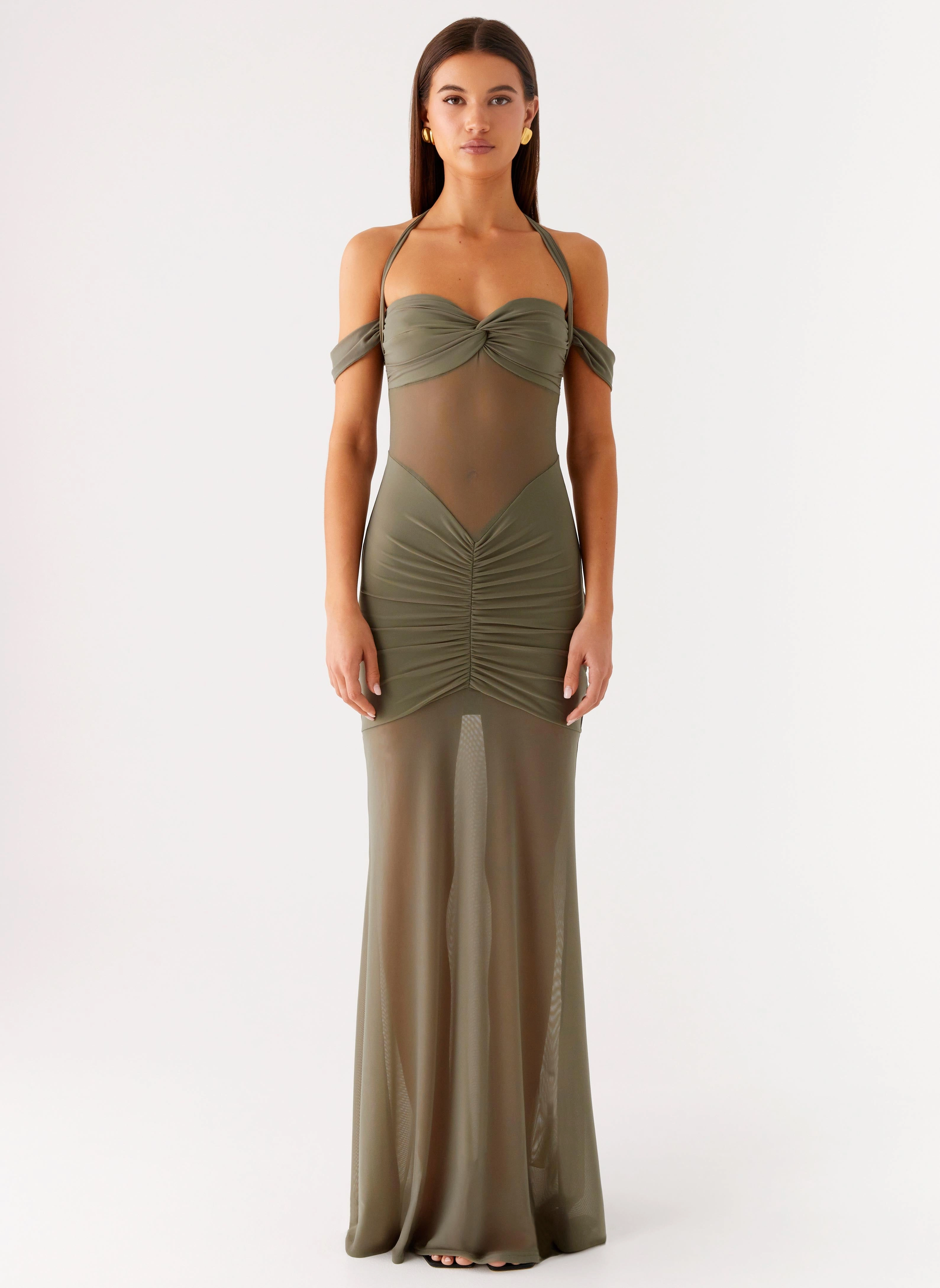 Quilted-Texture Inner lining Ivy Lane Maxi Dress - Olive