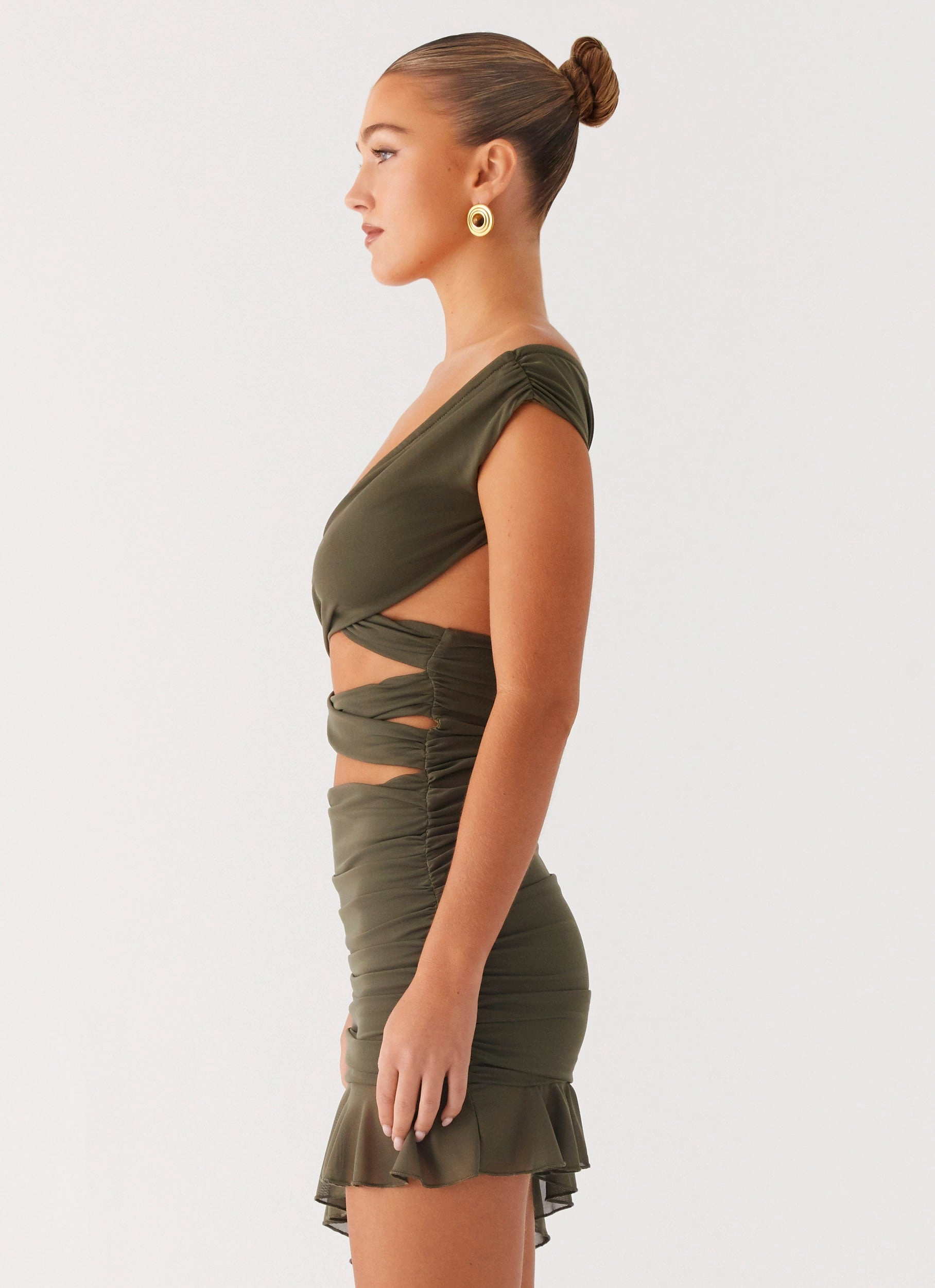 Ivy Whisper Mini Dress - Khaki Soft Texture Gentle Texture